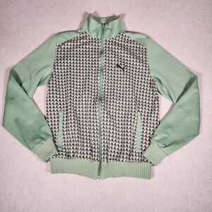 Puma Houndstooth Track Jacket Green Full Zip Bomber Lightweight Small S